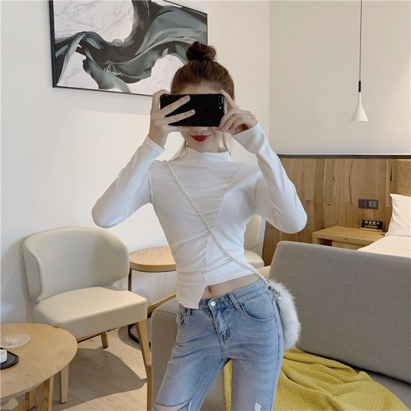 Γυναικείαασύμμετρη μπλούζα με υψηλό γιακά σε δύο χρώματα