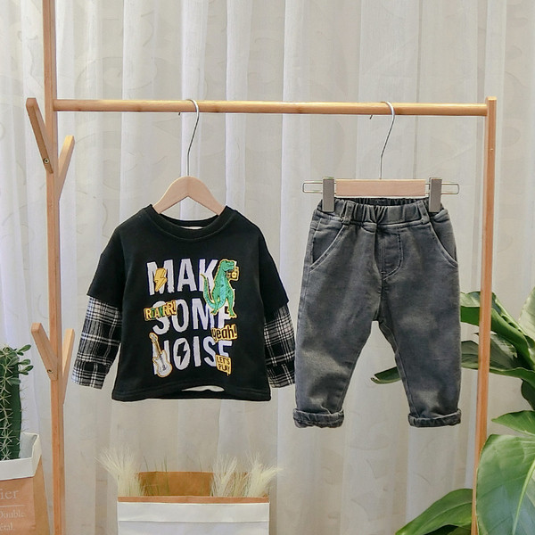 Blugi moderni pentru copii cu imprimeu pentru baieti in albastru si gri