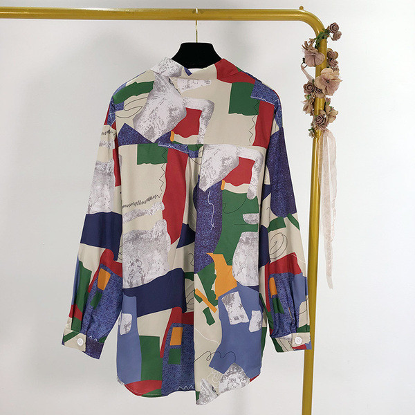 Γυναικείο πουκάμισο ευρύ μοτίβο με κουμπιά και χρωματιστό  μοτίβο 