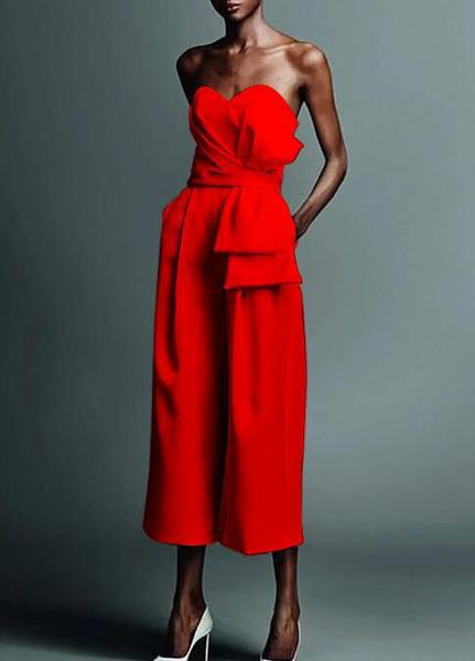 Μοντέρνα γυναικεία σαλοπέτα  με βαθύ λαιμόκοψη και τσέπες σε λευκό, μαύρο και κόκκινο χρώμα