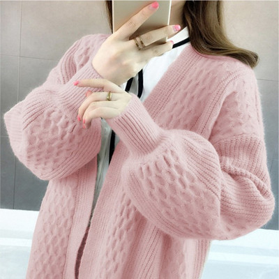 Μακρύ γυναικεία ζακέτα με φαρδιά μανίκια σε διαφορετικά χρώματα