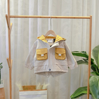 Új modell, kapucnis gyerek őszi kabát fiúknak sárga és bézs színben