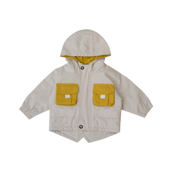 Új modell, kapucnis gyerek őszi kabát fiúknak sárga és bézs színben