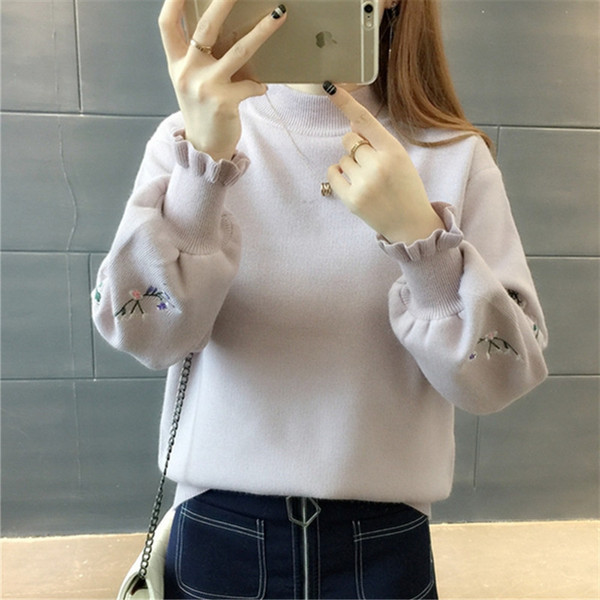 Μοντέρνο γυναικείο πουλόβερ  με κεντήματα και μεγέθη μέχρι 3XL σε διάφορα χρώματα