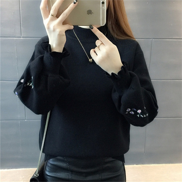 Μοντέρνο γυναικείο πουλόβερ  με κεντήματα και μεγέθη μέχρι 3XL σε διάφορα χρώματα