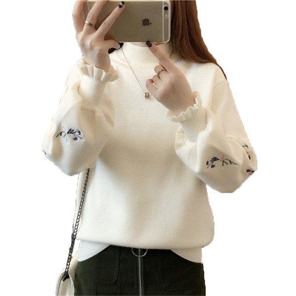 Μοντέρνο γυναικείο πουλόβερ  με κεντήματα και μεγέθη μέχρι 3XL σε διάφορα χρώματα