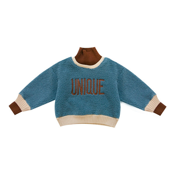 Hanorac modern pentru copii cu broderie pentru baieti in bej si albastru