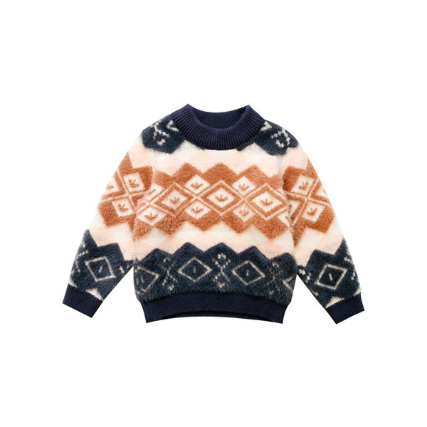 Νέο μοντέλο παιδικό πουλόβερ με μοτίβο για αγόρια σε μπλε και κίτρινο χρώμα