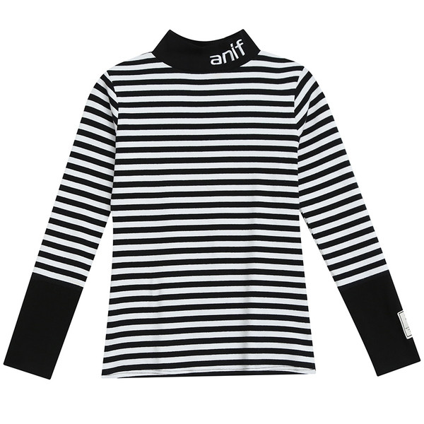 Γυναικεία καθημερινή ριγέ μπλούζα με ψηλό κολάρο και επιγραφή