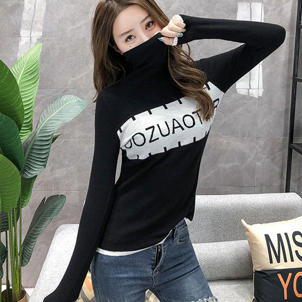 Női pulóver pólógallérral és felirattal több színben