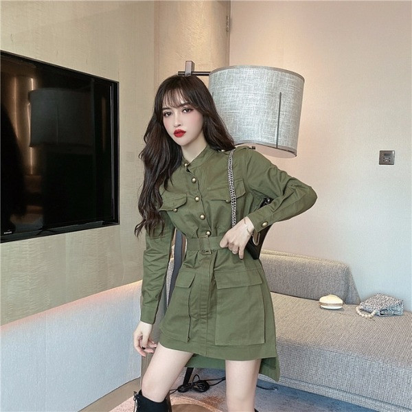 Rochie de dama asimetrica cu curea si buzunare