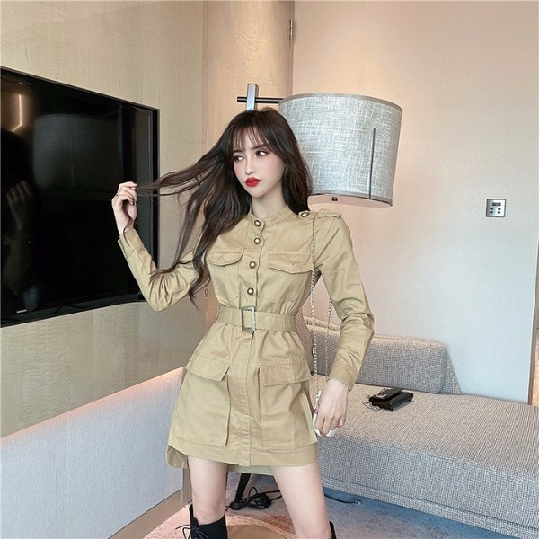 Rochie de dama asimetrica cu curea si buzunare