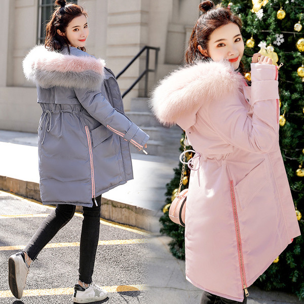 Női téli kabát aszimmetrikus modell és színes pehely