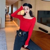 Pulover scurt, casual, din tricot, cu decolteu pătrat