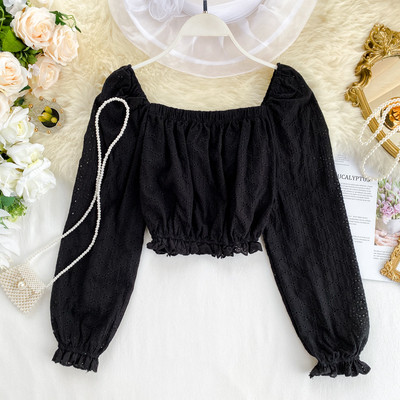 Μοντέρνα κοντή γυναικεία μπλούζα με τετράγωνη λαιμόκοψη σε διάφορα χρώματα