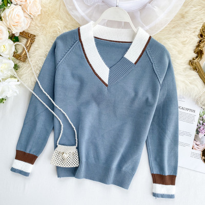 Μοντέρνο γυναικείο πουλόβερ με V-λαιμόκοψη σε διάφορα χρώματα
