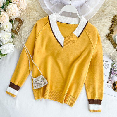 Μοντέρνο γυναικείο πουλόβερ με V-λαιμόκοψη σε διάφορα χρώματα