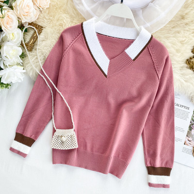 Μοντέρνο γυναικείο πουλόβερ με V-λαιμόκοψη σε διάφορα χρώματα