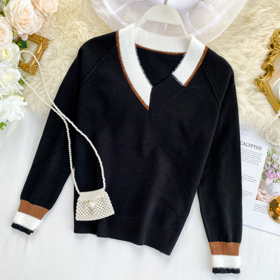 Μοντέρνο γυναικείο πουλόβερ με V-λαιμόκοψη σε διάφορα χρώματα