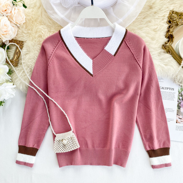 Μοντέρνο γυναικείο πουλόβερ με V-λαιμόκοψη σε διάφορα χρώματα