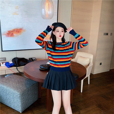 Καθημερινό σύντομο ριγέ πουλόβερ σε δύο χρώματα