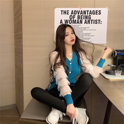 Καθημερινή γυναικεία ζακέτα με μανίκια δαντέλας σε τρία χρώματα