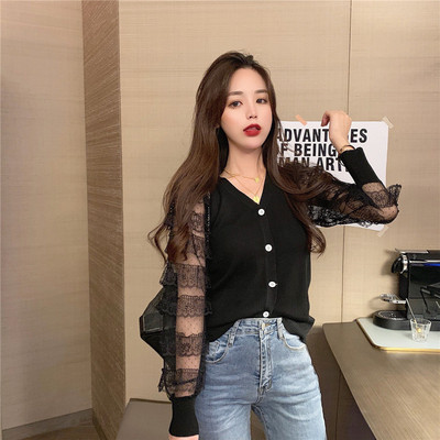 Καθημερινή γυναικεία ζακέτα με μανίκια δαντέλας σε τρία χρώματα