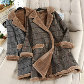 Palton de damă în carouri cu căptușeală moale în două culori