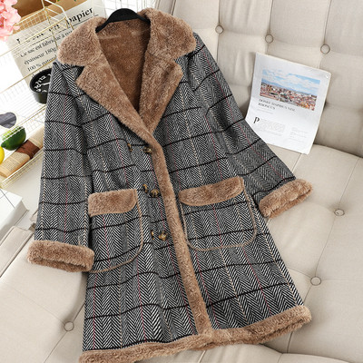 Palton de damă în carouri cu căptușeală moale în două culori