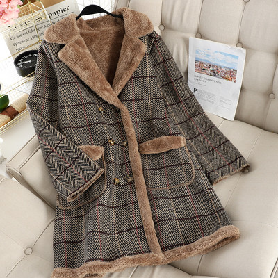 Palton de damă în carouri cu căptușeală moale în două culori