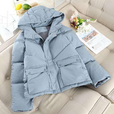 Női téli kabát kapucnival és zsebekkel, négy színben