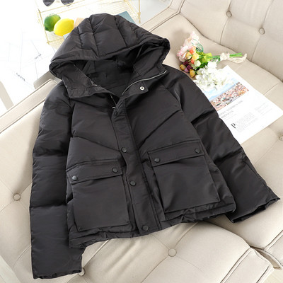 Női téli kabát kapucnival és zsebekkel, négy színben