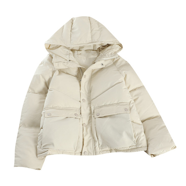 Női téli kabát kapucnival és zsebekkel, négy színben