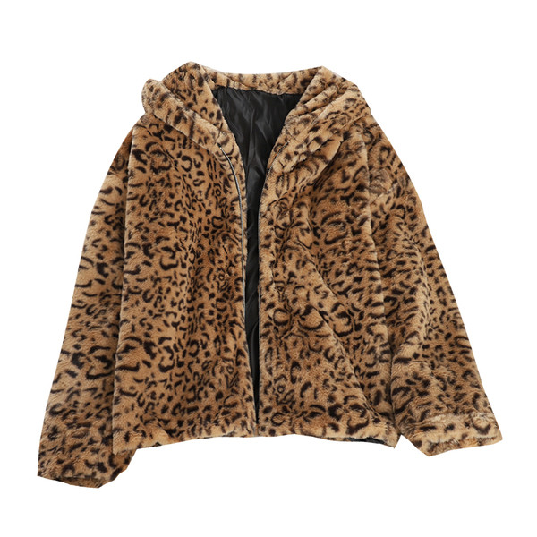 Γυναικείο απάλο μπουφάν  με κουκούλα και ζωικό τύπωμα σε δύο χρώματα