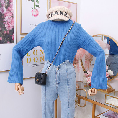 Νέο μοντέλο γυναικείο πουλόβερ με λαιμόκοψη και φαρδύ μανίκι