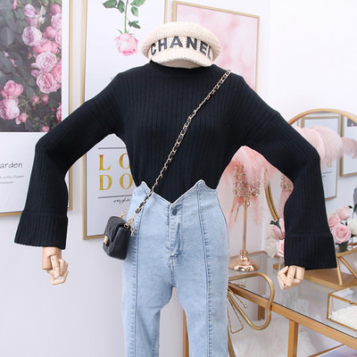 Νέο μοντέλο γυναικείο πουλόβερ με λαιμόκοψη και φαρδύ μανίκι