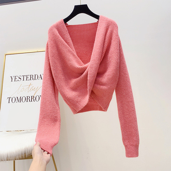 Pulover de dama modern cu decolteu in V in mai multe culori