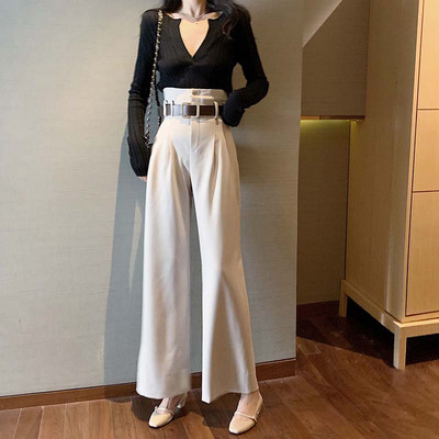 Дълъг и широк панталон с висока талия в бял и черен цвят