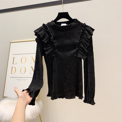 Bluza de dama moderna din catifea plisata in mai multe culori