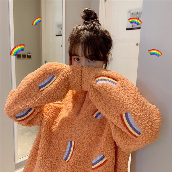 Narancssárga színű puha női pulóver, széles cipzáras modellel