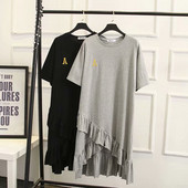 Alkalmi női ruha aszimmetrikus modell rövid ujjú szürke és fekete színben