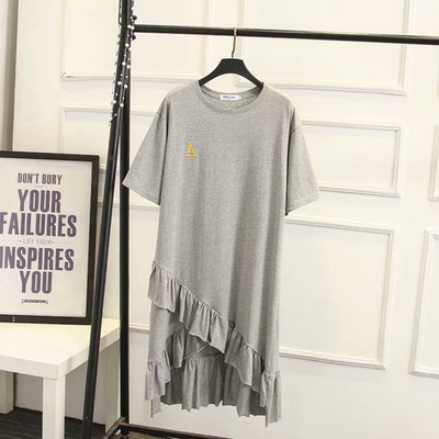 Alkalmi női ruha aszimmetrikus modell rövid ujjú szürke és fekete színben