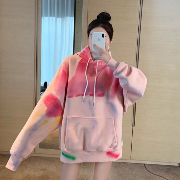 Hanorac lung cu glugă în culori irizate