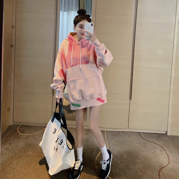 Hanorac lung cu glugă în culori irizate