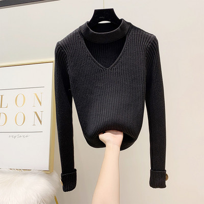 Μοντέρνο γυναικείο πουλόβερ με κουμπί σε διάφορα χρώματα