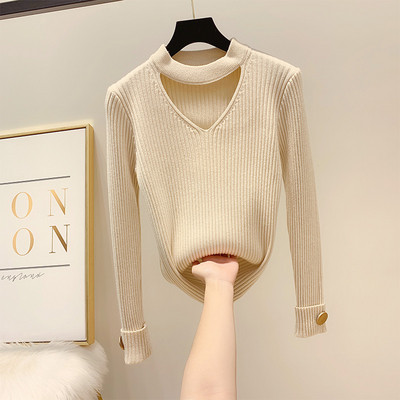 Μοντέρνο γυναικείο πουλόβερ με κουμπί σε διάφορα χρώματα