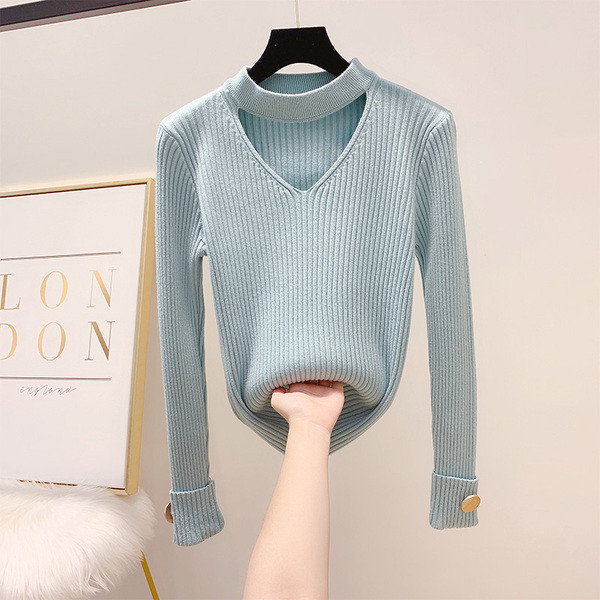 Μοντέρνο γυναικείο πουλόβερ με κουμπί σε διάφορα χρώματα