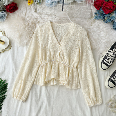 Cămașă de damă modernă din dantelă cu nasturi și mâneci lungi în trei culori