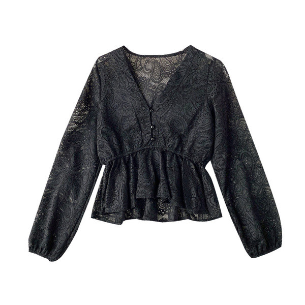 Cămașă de damă modernă din dantelă cu nasturi și mâneci lungi în trei culori