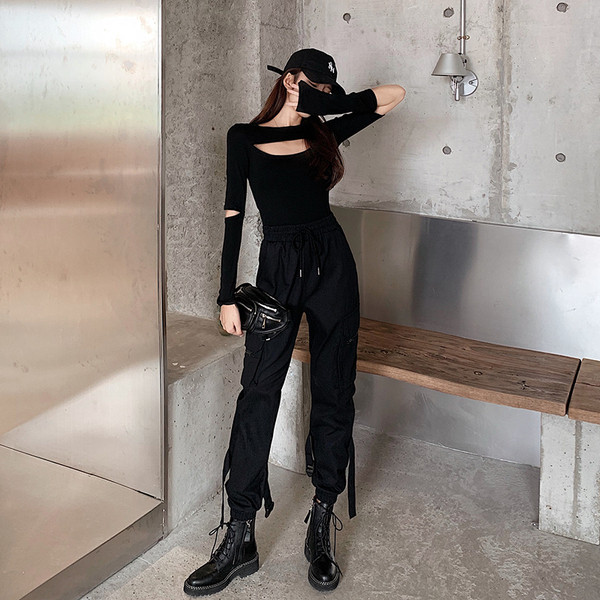 Γυναικεία casual παντελόνια με κορδόνια και τσέπες